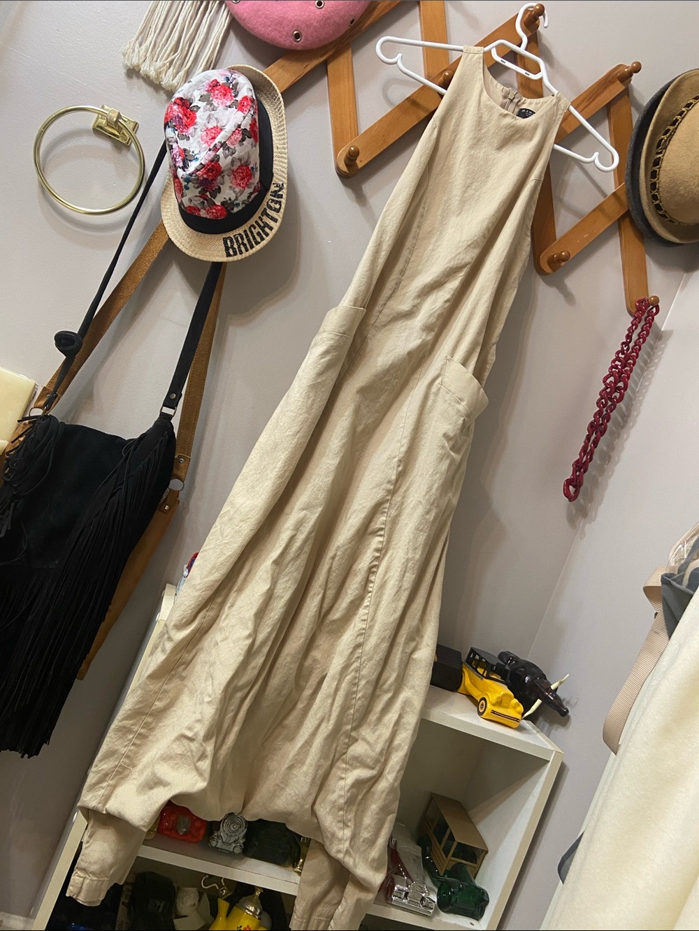 Women's Cream Sleeveless Jumpsuit with Pockets